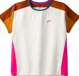 Camiseta Brooks Feminino Sprint Free Short Sleeve 2.0 M Branco/Ocre/Rosa – 221613117 - Image 1